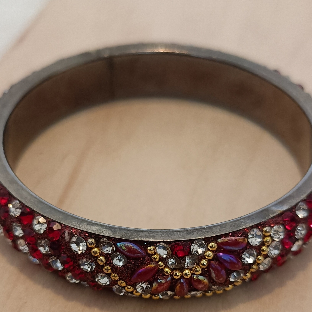 Red Crystal Floral Bangle Bracelet - Women Jewelry